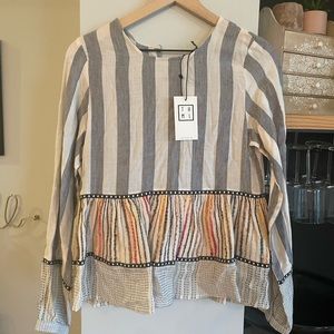 Fun and colorful linen/gauzy peplum top